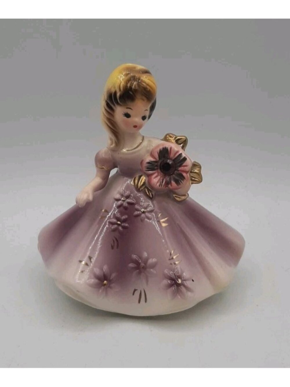 Vintage Josef Originals February Birthday Girl Figurine Amethyst Stone